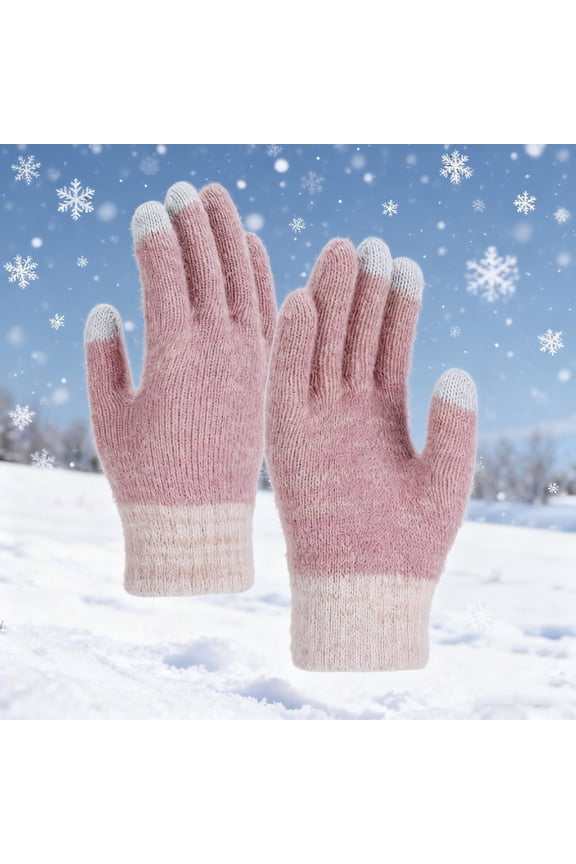 Pink Womens Touchscreen Gloves - Warm Soft Polyester Knitted, Finger-Separated, Ribbed Cuffs, Free Size for Adult Females,Size Free Size