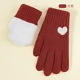 thumbnail image 1 of Sunvit-Panties Red Touchscreen Warm Gloves for Women - 2-in-1 Full-Finger & Fingerless Mittens Set, Polyester Knitted Heart Pattern Gloves for Teens Cold Weather,Size Free Size, 1 of 3