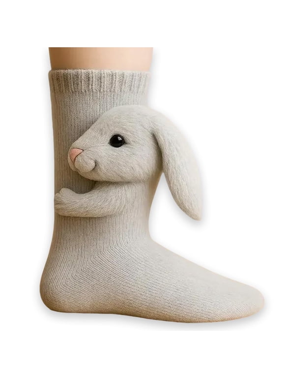 Unisex 3D Plush Animal Socks - Polyester Soft, One Size Fits Most for Adults & Teens, Color A, Bunny/Red Panda/Koala, Machine Washable Loungewear/Gift,Size Free Size