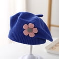 thumbnail image 1 of Sunvit-Panties Unisex Kids Cotton Beret with 3D Flower, Dark Blue Stretch Knitted Hat for Ages 2-8, Fall Winter Headwear for Kidss & Kids,Size Free Size, 1 of 3