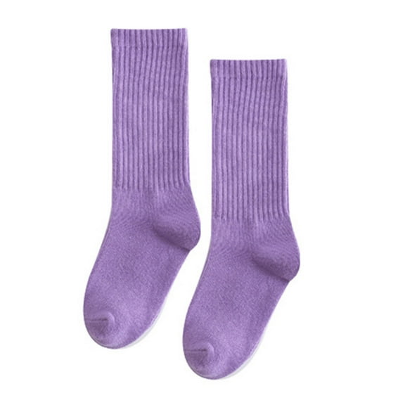 Sunvit-Panties Unisex Kids Cotton Socks 3-10 Years - Purple Mid-Calf to Knee-High Ribbed Socks, Reinforced Toe/Heel, Soft Breathable for Everyday & Play (Sizes 100/120/140),Size 9-12T