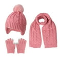 thumbnail image 1 of Sunvit-Panties Unisex Pink Winter 3-Piece Warm Accessory Set: Acrylic Cable Knit Pom-Pom Ear-Flap Beanie + Scarf + Touchscreen Gloves - Ideal Cold Weather Gear for Women/Teens,Size Free Size, 1 of 8