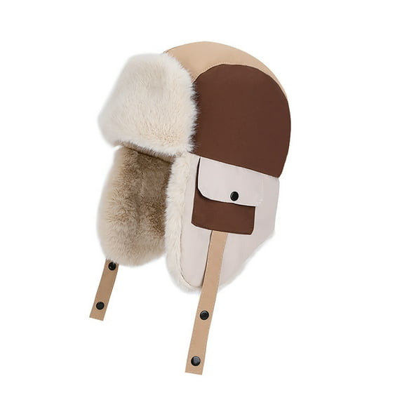 Sunvit-Panties Warm Kids Unisex Trapper Hat - Coffee Color Block, Faux Faux Fur Lining, Adjustable Chin Strap, Acrylic Cold Weather Hat for 4-12 Years,Size Free Size