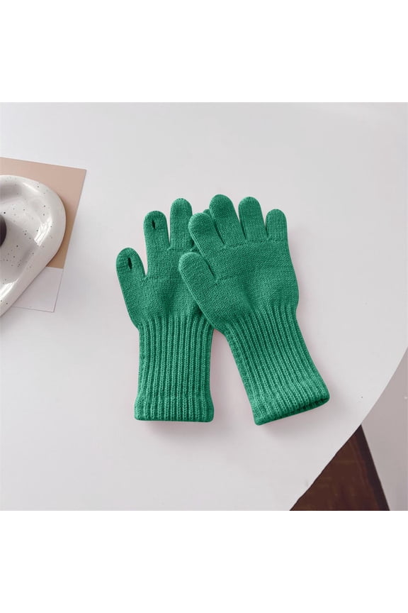 Warm Winter Knit Cotton Gloves - Unisex Green, Touchscreen Compatible, One Size Fits Most, Ribbed Cuff Gloves for Fall & Winter Daily Use,Size Free Size
