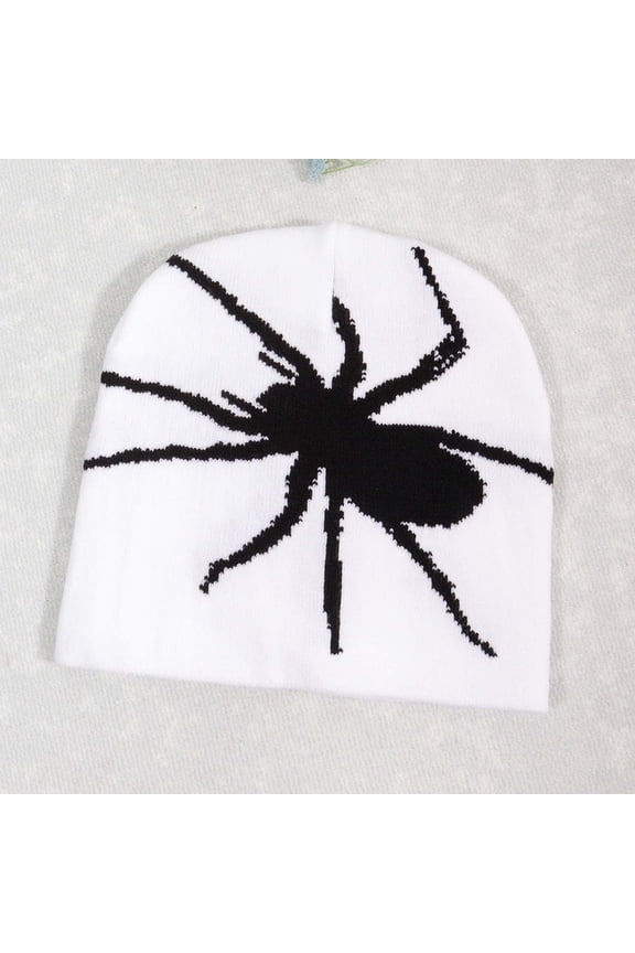 White Spider Beanie for Women, 100% Polyester Jacquard Knitted Spider Pattern Beanie, Warm Free Size Casual White Hat for Hall-oween Daily Outdoor Wear,Size Free Size