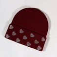 thumbnail image 1 of Sunvit-Panties Wine Cuffed Knit Beanie with Rhinestone Heart - 100% Polyester Warm Winter Hat, Sparkly Fashion Headwear for Women & Female,Size Free Size, 1 of 3