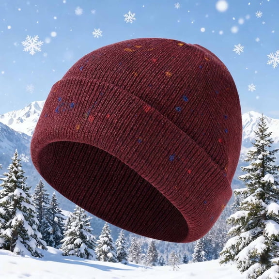 Sunvit-Panties Wine Speckled Warm Beanie - Women and Men Acrylic Ribbed Cuffed Hat, One Size Fits Most Adults for Cold Weather Outdoor Daily Casual Headwear,Size Free Size