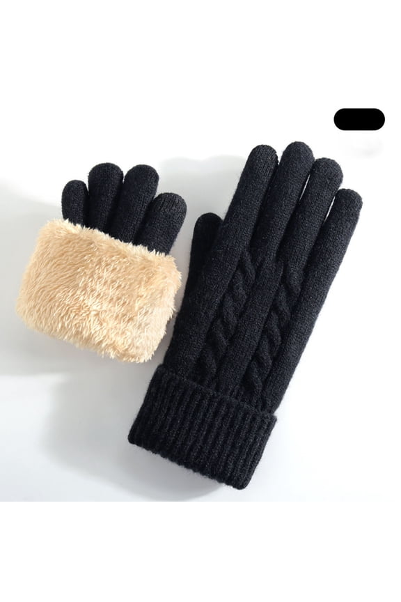 Winter Gloves Women and Men Black - Acrylic Cable Knit Fleece Lined Warm Thermal Gloves, One Size Fits Most Adults for Daily Outdoor Cold Weather Use,Size Free Size