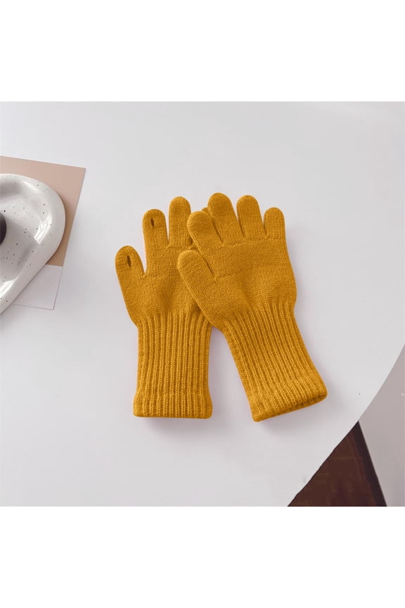 Winter Knit Cotton Gloves - Unisex Yellow, Touchscreen Compatible, One Size Fits Most, Warm Ribbed Cuff Gloves for Fall & Winter Daily Activities,Size Free Size