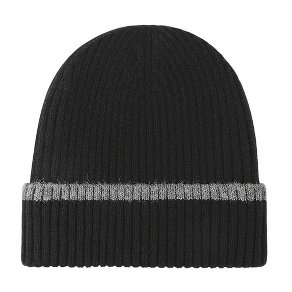 Sunvit-Panties Women and Men Black Cuffed Beanie - Knit Cotton Winter Fall Warm Hat with Color Block Contrast Stripe, Free Size for Men & Women,Size Free Size