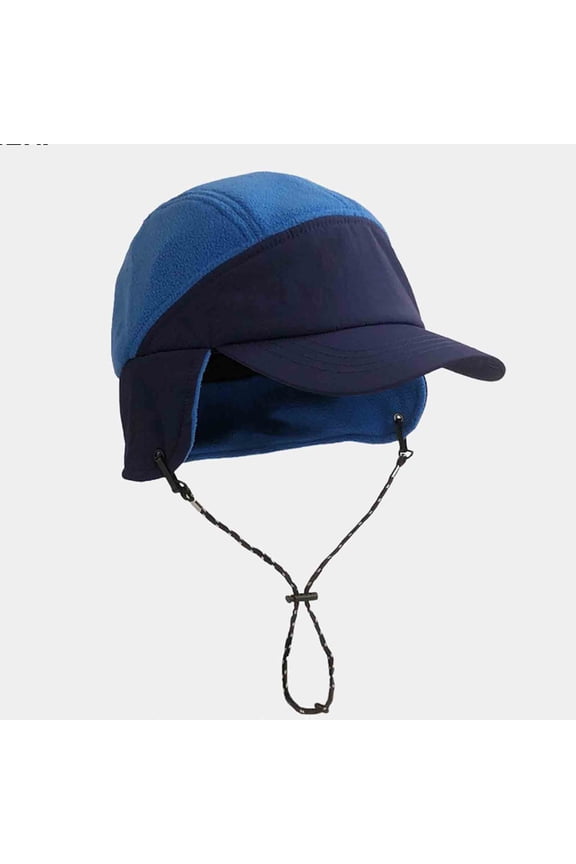 Women and Men Blue Outdoor UV Protection Hat - 100% Polyester Convertible Earflaps, Adjustable Chin Strap Multi-Season Curved Brim Cap (UPF 50+),Size Free Size