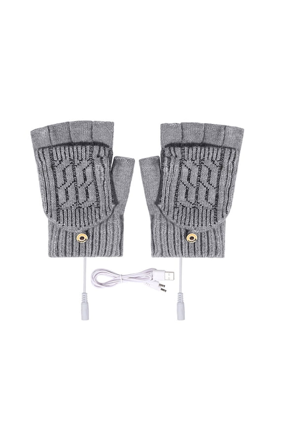 Women and Men Gray USB Heated Gloves - Electric Heated Gloves with Half & Full Finger, Touchscreen for Winter Office Gaming Outdoor Commuting,Size Free Size