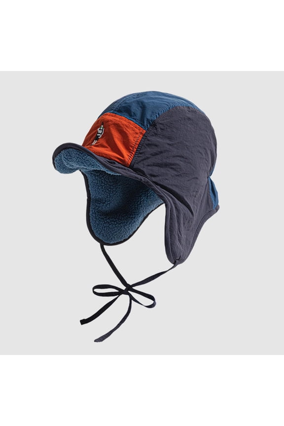 Women and Men Navy Winter Trapper Hat - Fleece Lined Warm Hat with Color Block Embroidery, Adjustable Ear Flaps & UPF 50+ for Cold Outdoor/Daily Use,Size Free Size