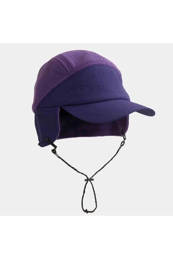 Women and Men Purple UV Protection Hat - 100% Polyester Convertible Earflaps, Adjustable Chin Strap Outdoor Multi-Season Curved Brim Cap (UPF 50+),Size Free Size
