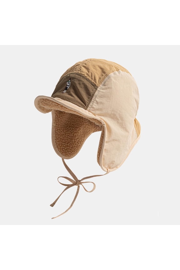 Women and Men Winter Warm Fleece Lined Trapper Hat - Beige Color Block Embroidered Hat with UPF 50+ & Adjustable Ear Flaps for Cold Weather/Outdoor,Size Free Size
