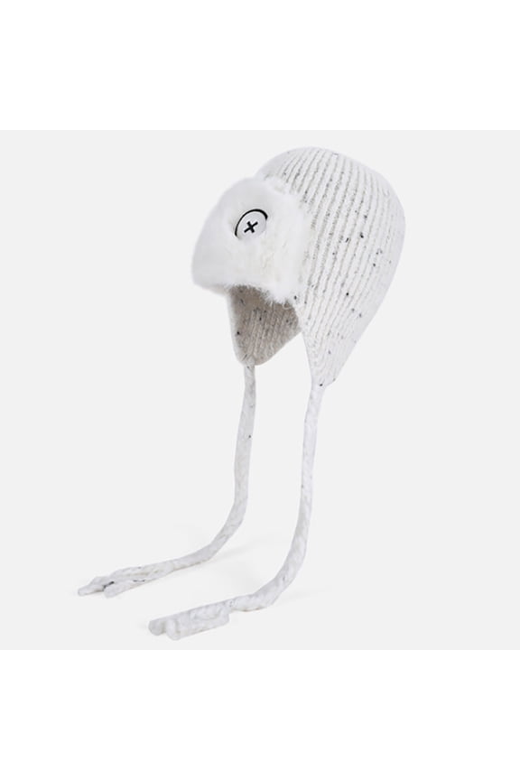 Women and Men Winter Warm Knitted Trapper Hat - Beige Faux Faux Fur Ear Flaps, Adjustable Chin Strap, Free Size for Cold Weather Outdoor,Size Free Size