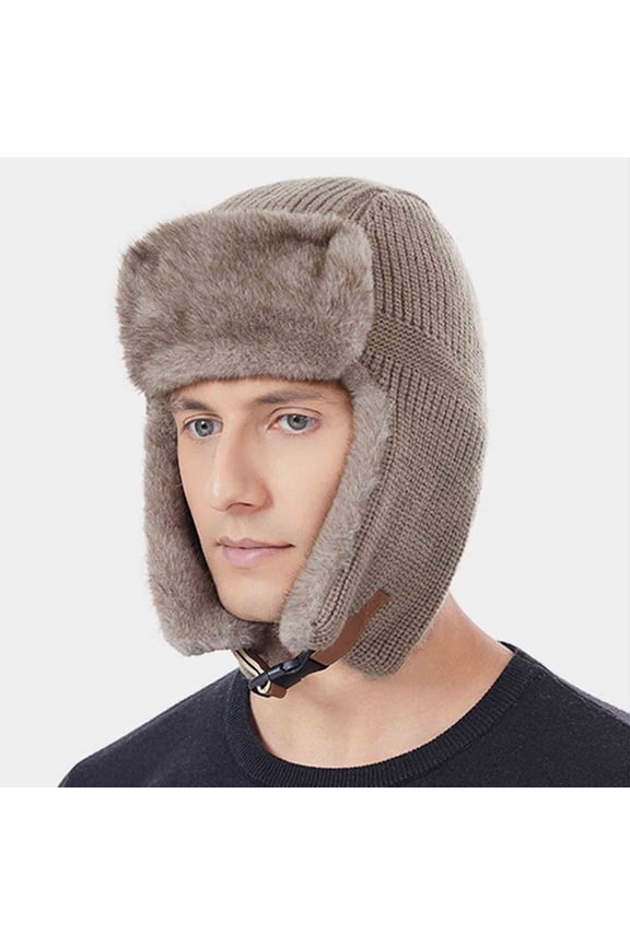 Women and Men Brown Faux Faux Fur Trapper Hat - Warm Knitted Winter Hat with Ear Flaps for Cold Weather,Size Free Size