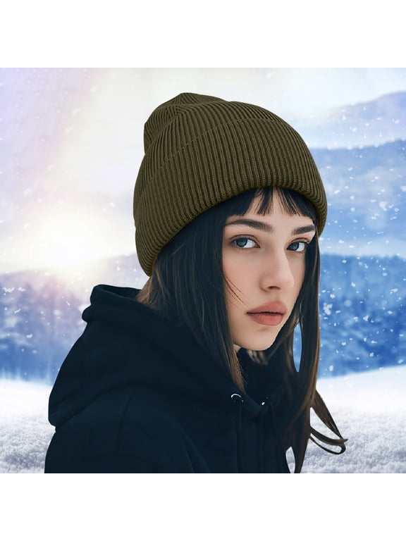Women and Men Fall Winter Warm Beanie Hat - Nylon Spandex Stretchy Ribbed Cuffed Army Green for Daily Outdoor Wear,Size Free Size