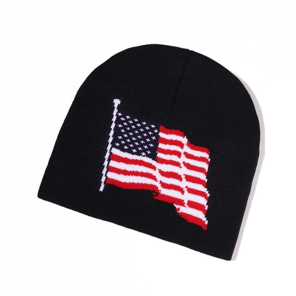 Sunvit-Panties Womens American Flag Beanie Hat - 100% Polyester Warm Winter Beanie, Classic Knit Patriotic Beanie for Female, Black Free Size Daily Outdoor Hat,Size Free Size