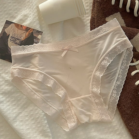 Sunvit-Panties Womens Bikini Panties, Nylon Spandex Soft Stretch with Lace Trim & Bow, Pink Size L, No-Show for Everyday Comfort