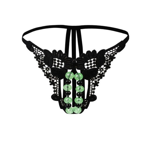 Sunvit-Panties Womens Black Beaded Lace Thong - Size XL | Soft Nylon-Spandex Blend with Strappy Back for Intimate Moments & Daily Wear