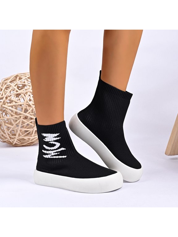 Sunvit-Panties Womens Black Sock Boots - Mesh Upper Chunky Sole Slip-On, Breathable Casual Trendy Streetwear Footwear for Daily Wear,Size 36