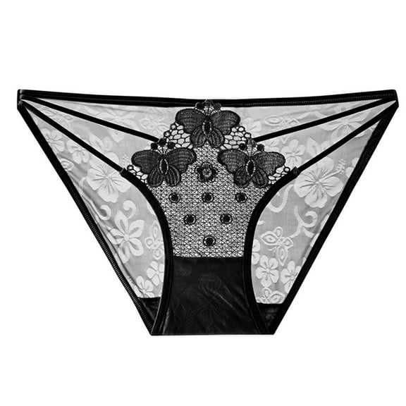 Sunvit-Panties Womens Black Triangle Panties - Sheer Mesh with Lace Butterfly Accent, Stretchy Nylon Spandex, Free Size, Comfort for Daily & Special Occasions