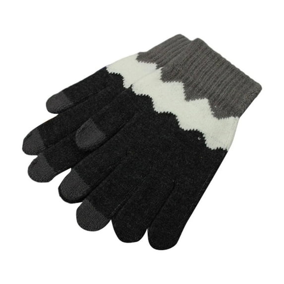 Sunvit-Panties Womens Black Warm Touchscreen Gloves - Acrylic Knit Chevron Color Block, Free Size Ribbed Cuff for Cold Weather Daily Use,Size Free Size
