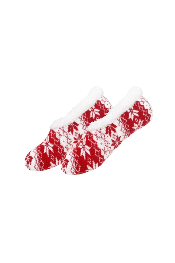 Womens Christmas Red Socks - Plush Lined Cozy Low Cut Nylon Spandex Stretch Socks for Female Home Holiday Lounging, 1 Pair,Size Free Size