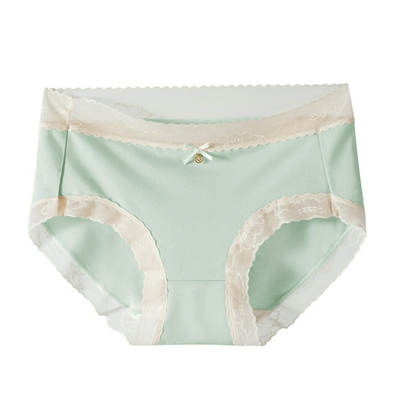 Sunvit-Panties Womens Comfortable Cotton Briefs - Mid-Rise with Lace Trim, Scalloped Waist, Green, Size L - Soft for Everyday Wear