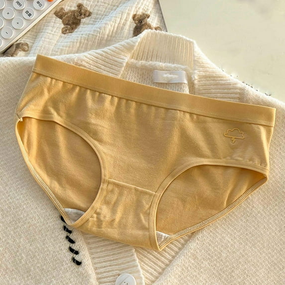 Sunvit-Panties Womens Cotton Bikini Briefs - Size XL, Yellow Color, Breathable All-Day Comfort, Cute Cloud Embroidery, Non-Irritating for Daily Wear with Moderate Coverage
