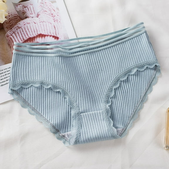 Sunvit-Panties Womens Cotton Bikini Briefs - Soft Breathable Ribbed Underwear with Delicate Lace Trim, Size XL, Blue - Skin-Friendly Waistband for All-Day Comfort