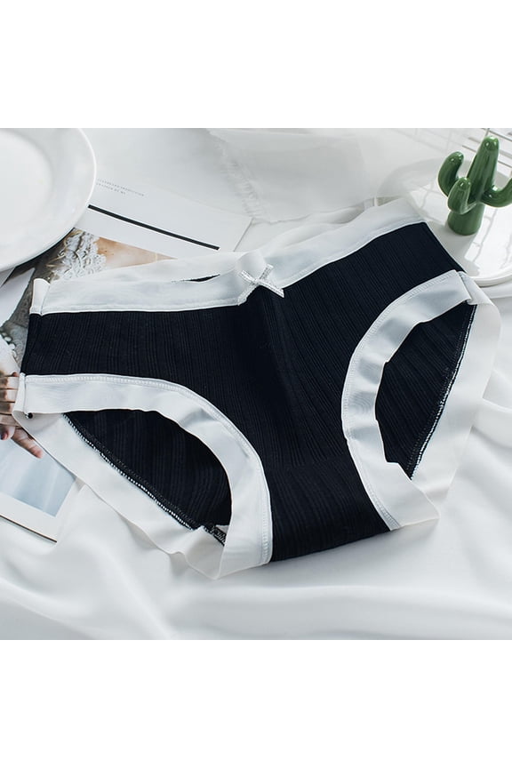 Womens Cotton Bikini Panties - Breathable Soft for Everyday Wear, Ribbed Trim, No-Bulk Fit, Size XL, Black