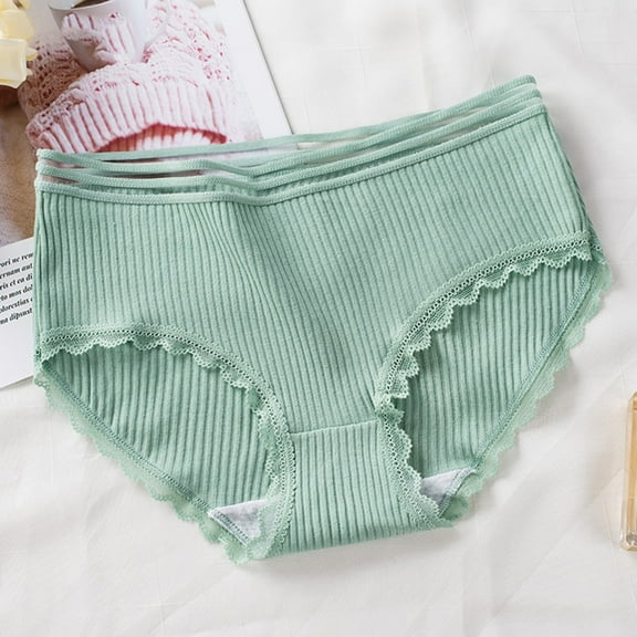 Sunvit-Panties Womens Cotton Bikini Underwear - Breathable, Ribbed with Lace Trim, Skin-Friendly Waistband, Size XL, Green - All-Day Comfort for Daily Wear