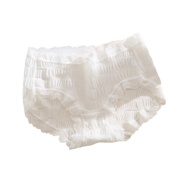 Sunvit-Panties Womens Cotton Lace Panties, Size L White - Mid-Rise, Comfortable Breathable, with Scalloped Lace & Bow Detail, Ideal for Daily Wear