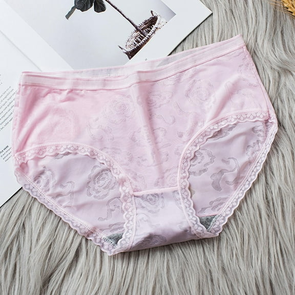 Sunvit-Panties Womens Cotton Mid-Rise Brief Underwear - Lace Trim, Floral Embossed, Pink, Size XL - Breathable Soft Waist for Everyday Wear