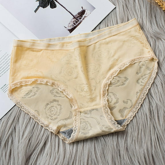 Sunvit-Panties Womens Cotton Mid-Rise Briefs with Lace Trim - Size L (Beige) - Soft Elastic Waist, Breathable for Everyday Wear