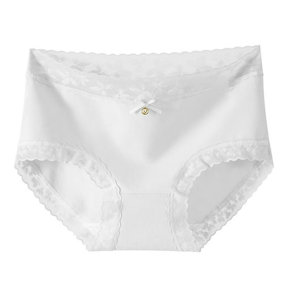 Sunvit-Panties Womens Cotton Panties, White Size XL, Mid-High Waist Bikini Cut with Lace Trim, Breathable Skin-Friendly Comfort, Everyday Wear Underwear with Bow Accent