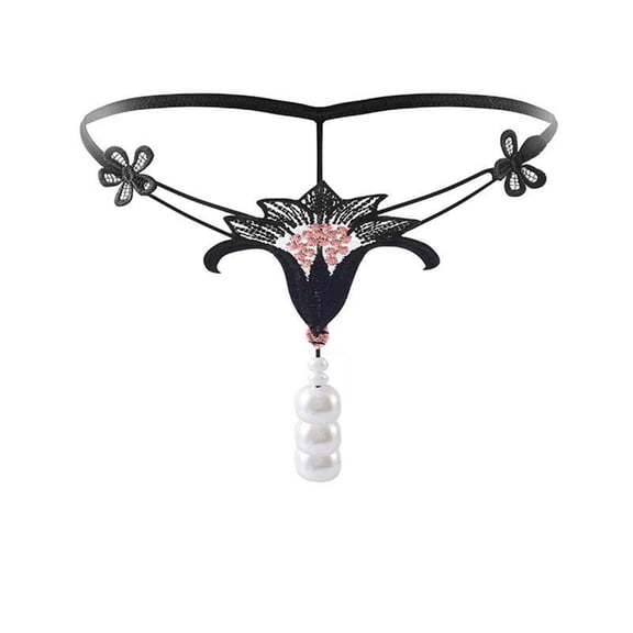 Sunvit-Panties Womens Faux Pearl Lace Thong - Black, Size XL, Nylon Spandex Stretchy Comfortable Intimate Wear for Special Nights