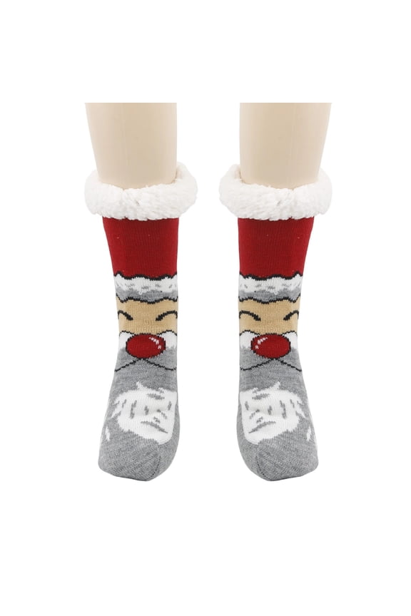 Womens Gray Christmas Santa Claus Socks - Soft Acrylic Fuzzy Cuff Mid-Calf Warm Socks, One Size Fits Most, Ideal for Holiday Gifting & Winter Wear,Size Free Size