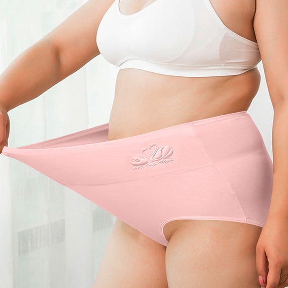 VONCOS Women's Plus Size High Waisted Underwear Cotton Nylon Spandex Panties Full Coverage Soft Breathable Stretch Briefs, Pink Size XL