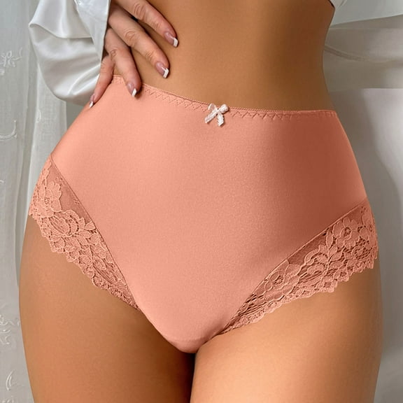 Sunvit-Panties Womens High Waisted Lace Panties - Pink, Size L, Nylon Spandex Blend, Tummy Control, Bow Detail, Breathable for Everyday Wear
