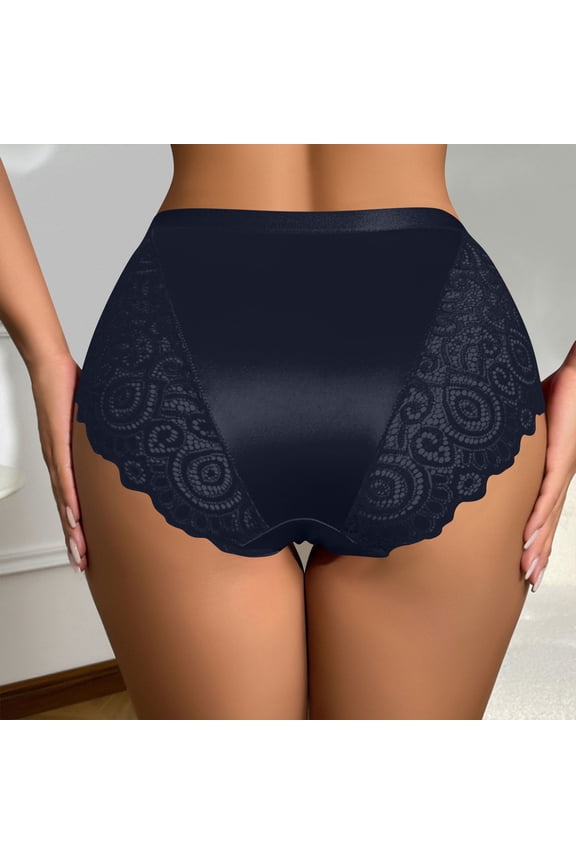 Womens High Waisted Lace Underwear, Black (Size XL) - Comfortable Nylon Spandex with Wide Non-Digging Waistband & Satin Front for Daily & Special Occasions