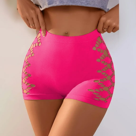 Sunvit-Panties Womens High Waisted Side Cut Out Shorts - Stretchy Nylon Spandex, Hot Pink, Size XL - Casual & Workout Daily Wear