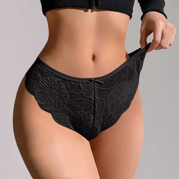 Sunvit-Panties Womens Low Rise Lace Panties - Size L, Black, Nylon Spandex, Scalloped Edge, Bow Detail, Comfortable for Everyday & Special Occasion, 1 Pack