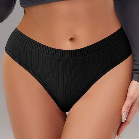 Sunvit-Panties Womens Low Rise Ribbed Thong Underwear - Nylon Spandex, No VPL, Soft, Black, Size L - Everyday Wear