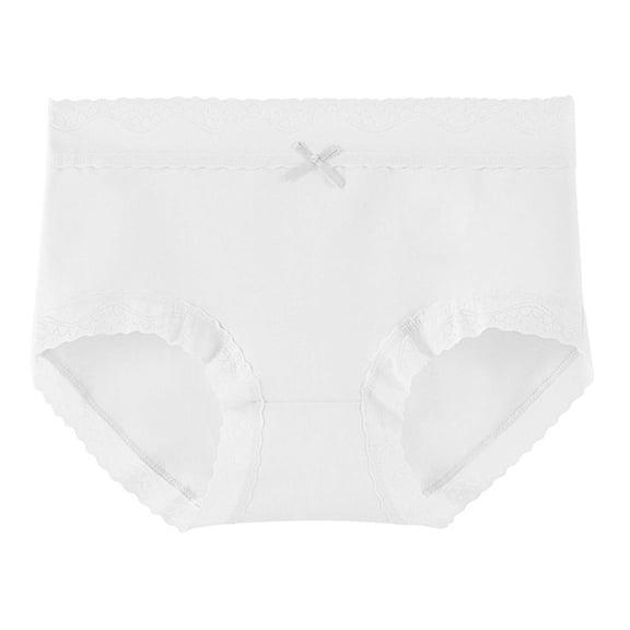 Sunvit-Panties Womens Mid-Waist Cotton Underwear, Lace Trim & Tiny Bow Accent, White (Size L) - Comfortable Breathable Skin-Friendly for Everyday Wear