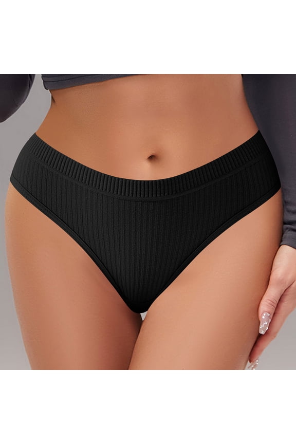 Womens No VPL Ribbed Thong Underwear - Nylon Spandex, Soft, Black, Size XL - For Everyday & Form-Fitting Outfits