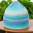 thumbnail image 1 of Sunvit-Panties Womens Ombre Light Blue Beanie - Warm Cuffed Knitted Hat, 100% Polyester, One Size Fits Most, Fashion Daily Outdoor Winter Headwear,Size Free Size, 1 of 3