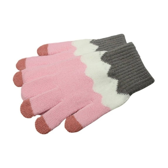 Sunvit-Panties Womens Pink Touchscreen Warm Gloves - Acrylic Knit Chevron Color Block, Free Size Ribbed Cuff for Cold Weather Daily Commute & Use,Size Free Size